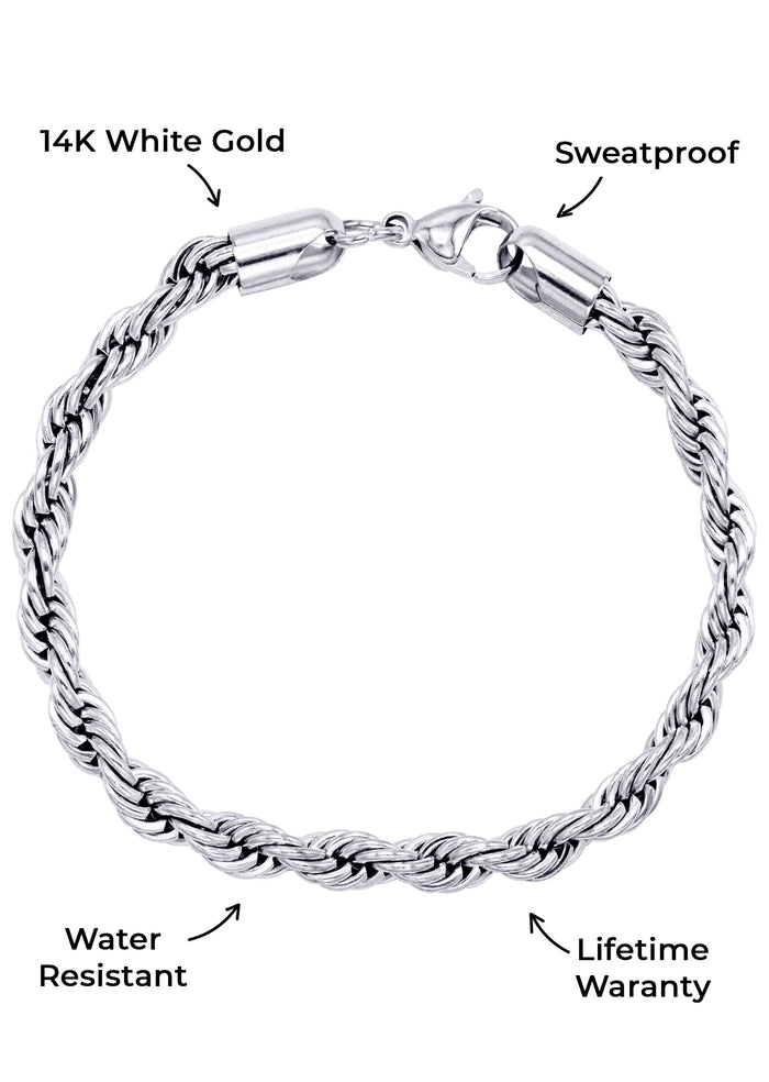 Mens Jewelry - 14K Solid White Gold Rope Chain & Bracelet ( 6 Mm )