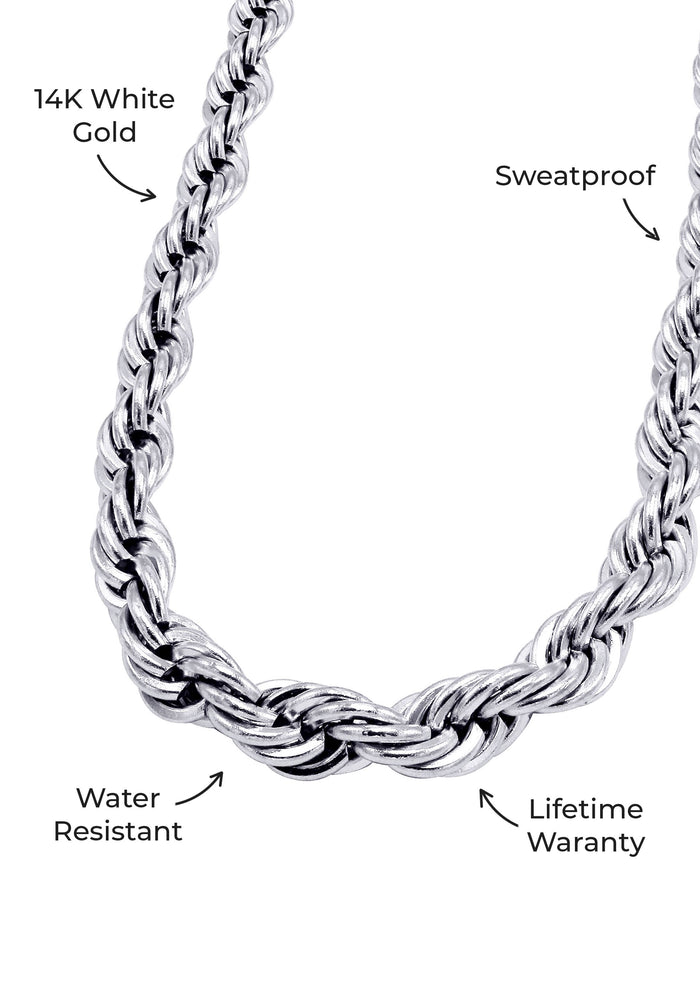 Mens Jewelry - 14K Solid White Gold Rope Chain & Bracelet ( 6 Mm )