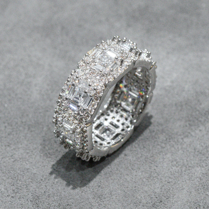 Mens Jewelry - 14K White Gold Iced Out VVS Baguette Ring | 10 Grams