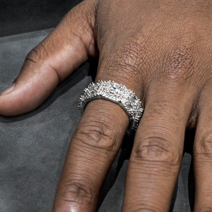 Mens Jewelry - 14K White Gold Iced Out VVS Baguette Ring | 10 Grams