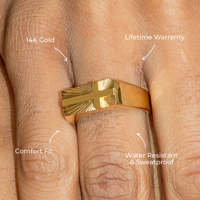Mens Jewelry - Cross Gold Pinky Ring | 10 Grams