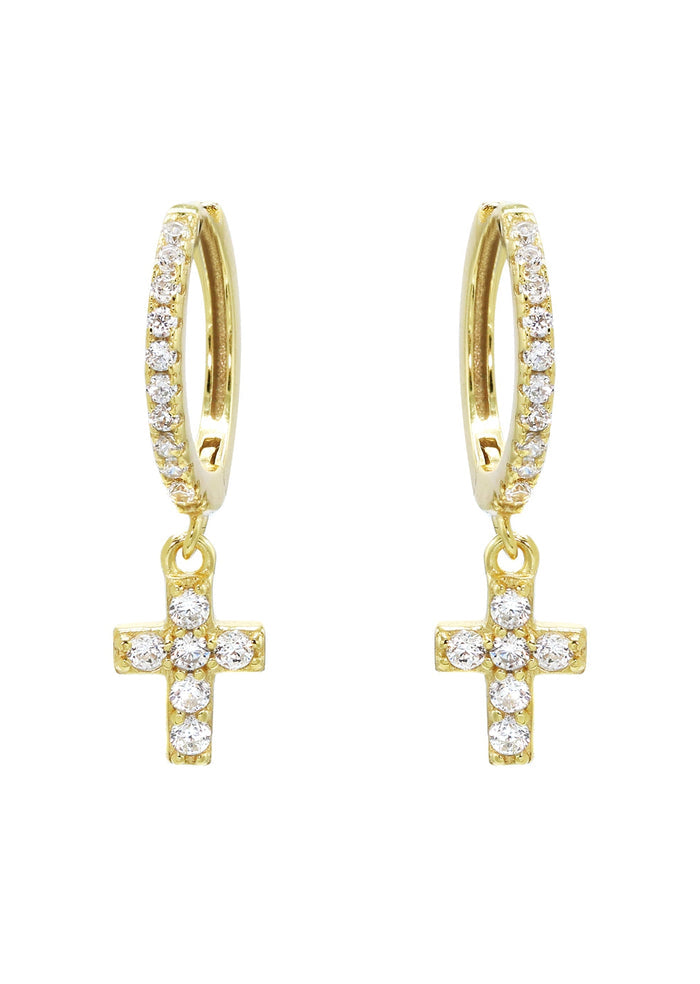 Mens Jewelry - Gold Cross Iced Out VVS Hoop Earrings for Men | Appx. 1.3 Grams