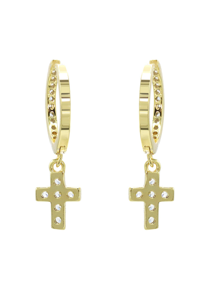 Mens Jewelry - Gold Cross Iced Out VVS Hoop Earrings for Men | Appx. 1.3 Grams