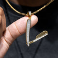 Mens Jewelry -  Gold Iced Out VVS Blade Necklace | Appx. 14 Grams