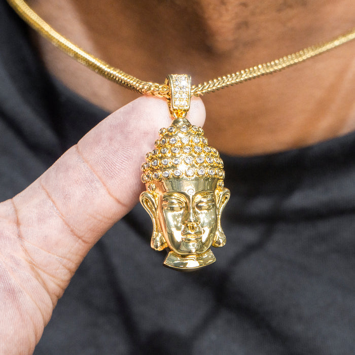 Mens Jewelry -  Gold Iced Out VVS Buddha Necklace | Appx. 21.6 Grams