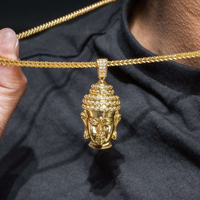 Mens Jewelry -  Gold Iced Out VVS Buddha Necklace | Appx. 21.6 Grams