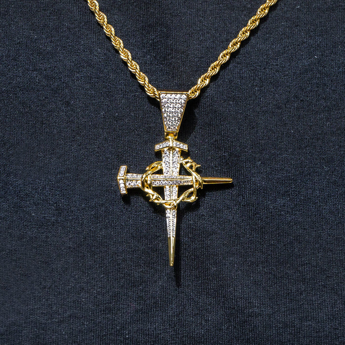 Mens Jewelry -  Gold Iced Out VVS Cross Necklace For Men | Appx. 14.4 Grams