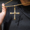 Mens Jewelry -  Gold Iced Out VVS Cross Necklace For Men | Appx. 26.7 Grams