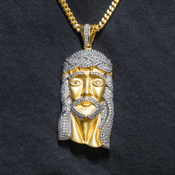 Mens Jewelry -  Gold Iced Out VVS Jesus Piece Chain | Appx. 42.4 Grams