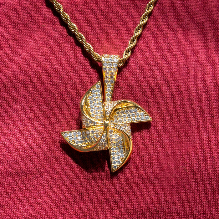 Mens Jewelry -  Gold Iced Out VVS Pinwheel Necklace | Appx. 20.7 Grams