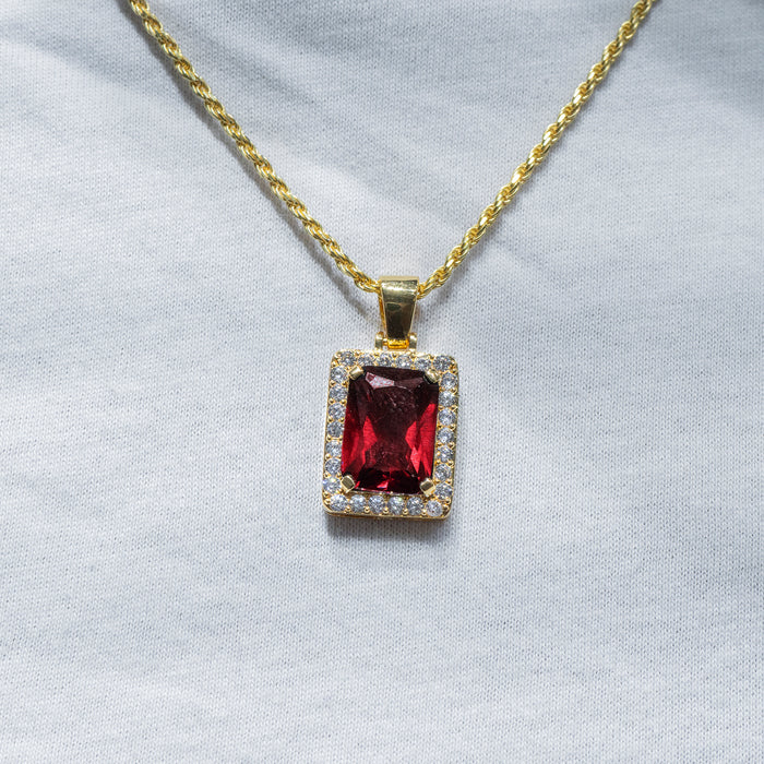 Mens Jewelry -  Gold Iced Out VVS Ruby Necklace | Appx. 14 Grams