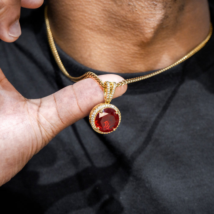 Mens Jewelry -  Gold Iced Out VVS Ruby Necklace | Appx. 15.4 Grams