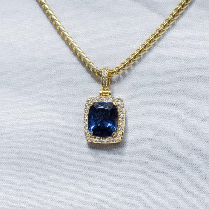 Mens Jewelry -  Gold Iced Out VVS Sapphire Necklace | Appx. 12.5 Grams