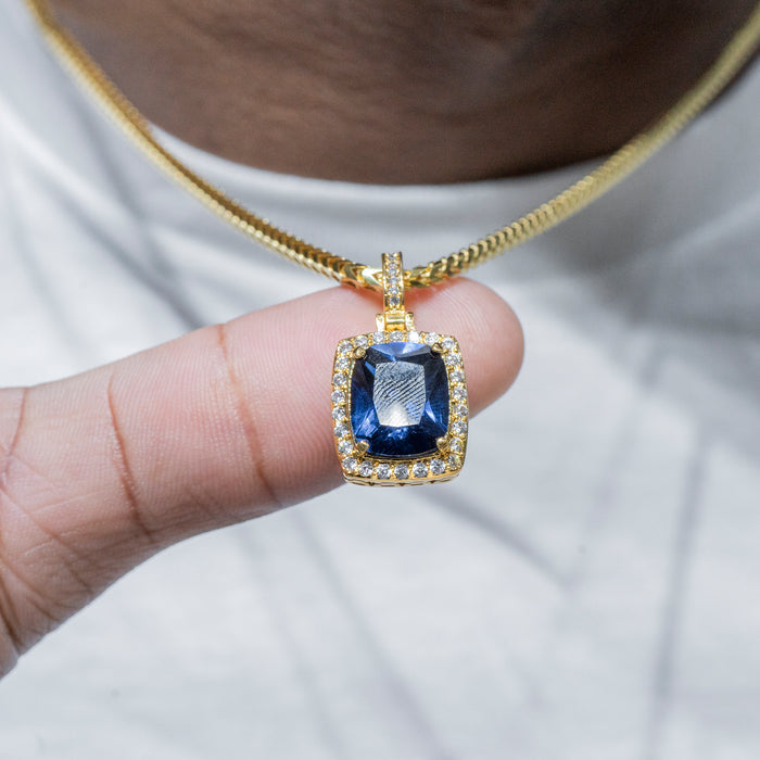 Mens Jewelry -  Gold Iced Out VVS Sapphire Necklace | Appx. 12.5 Grams