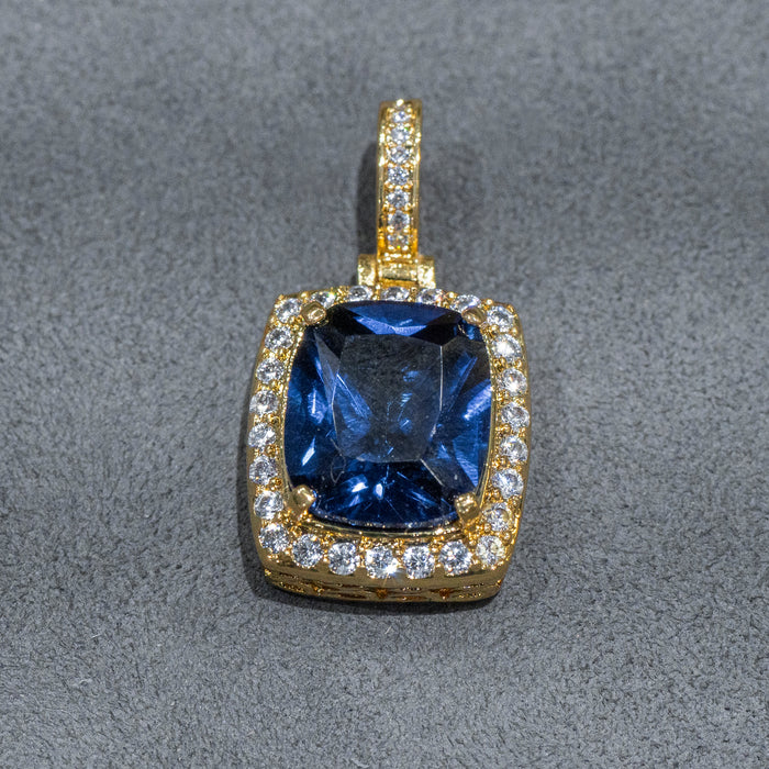 Mens Jewelry -  Gold Iced Out VVS Sapphire Necklace | Appx. 12.5 Grams