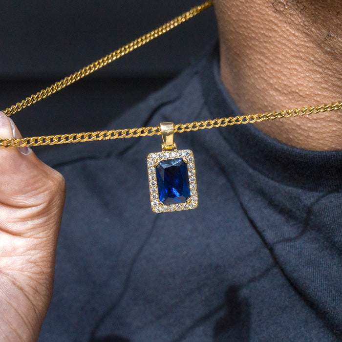 Mens Jewelry -  Gold Iced Out VVS Sapphire Necklace | Appx. 13.4 Grams