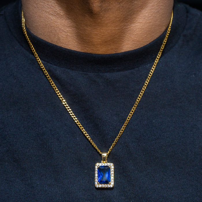 Mens Jewelry -  Gold Iced Out VVS Sapphire Necklace | Appx. 13.4 Grams