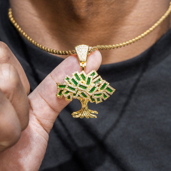 Mens Jewelry -  Gold Iced Out VVS Tree Necklace | Appx. 17 Grams