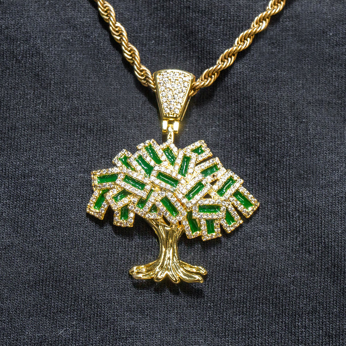 Mens Jewelry -  Gold Iced Out VVS Tree Pendant | 9 Grams