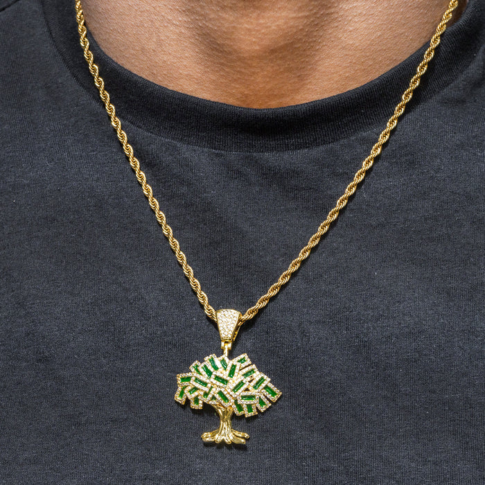 Mens Jewelry -  Gold Iced Out VVS Tree Pendant | 9 Grams