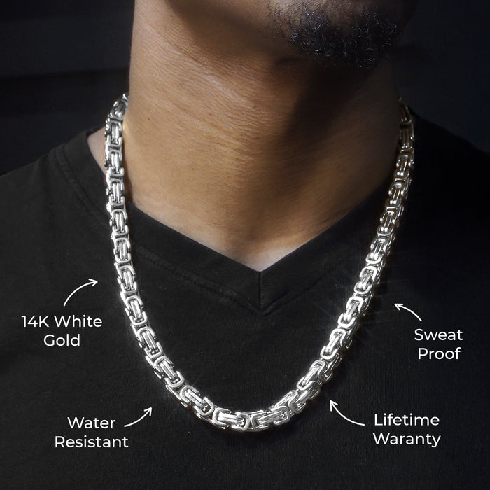 Mens Jewelry - Mens 14K White Gold Byzantine Chain & Bracelet