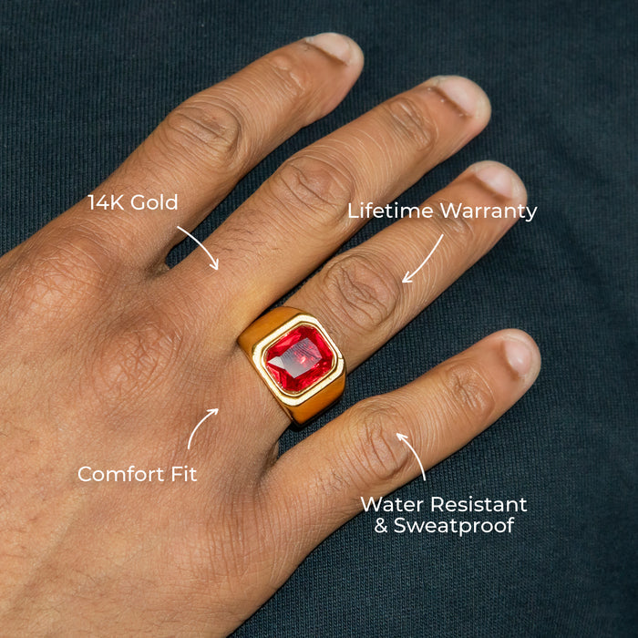 Mens Jewelry - Ruby Gold Pinky Ring | 15 Grams