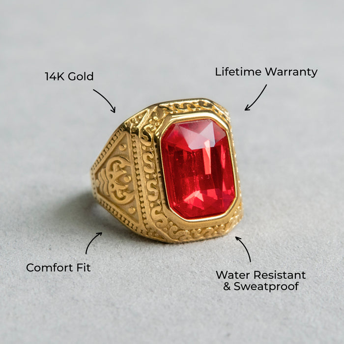 Mens Jewelry - Ruby Gold Pinky Ring | 15 Grams