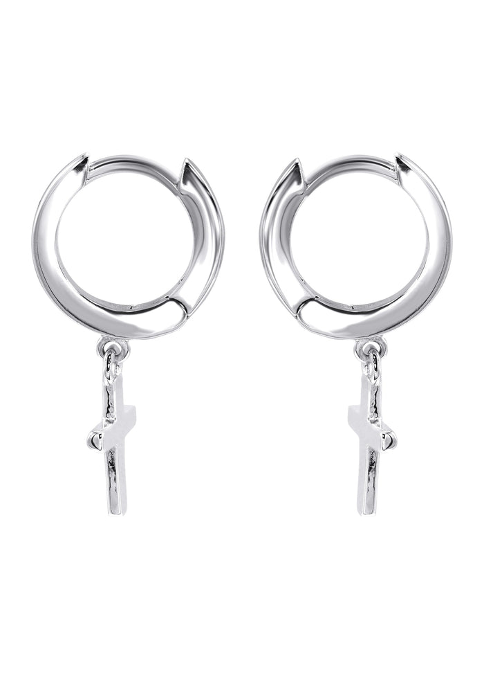 Mens Jewelry - Silver Iced Out VVS Hoop Cross Earrings for Men | Appx. 2 Grams