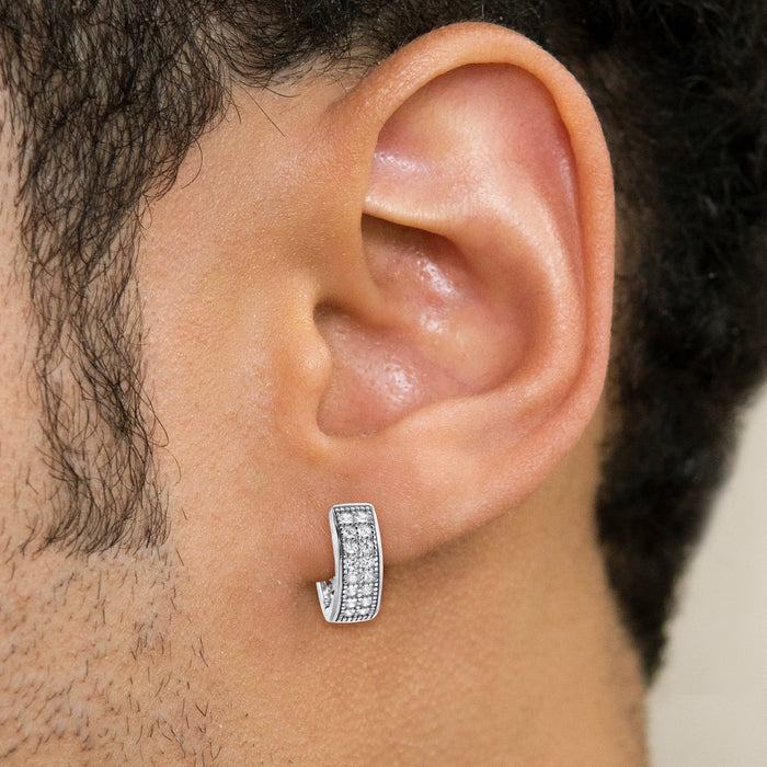 Mens Jewelry - Silver Iced Out VVS Hoop Earrings for Men | Appx. 2.6 Grams