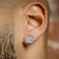 Mens Jewelry - Silver Micro Pave Square Iced Out VVS Stud Earrings for Men | Appx. 2.1 Grams