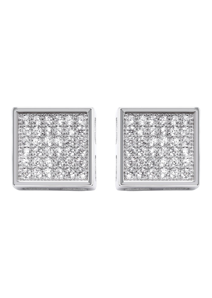 Mens Jewelry - Silver Micro Pave Square Iced Out VVS Stud Earrings for Men | Appx. 2.1 Grams