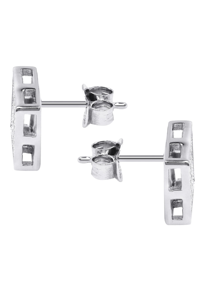 Mens Jewelry - Silver Micro Pave Square Iced Out VVS Stud Earrings for Men | Appx. 2.1 Grams