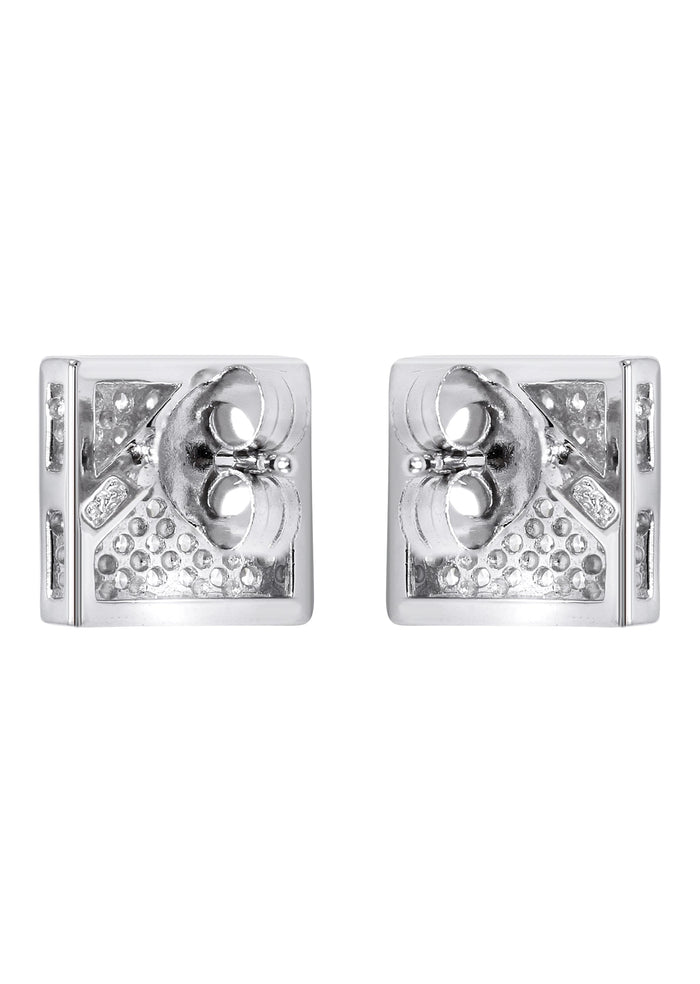 Mens Jewelry - Silver Micro Pave Square Iced Out VVS Stud Earrings for Men | Appx. 2.1 Grams