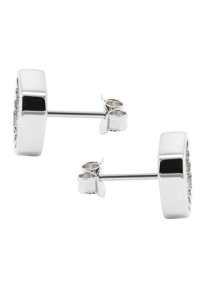 Mens Jewelry - Silver Micro Pave Sun Square Iced Out VVS Stud Earrings for Men | Appx. 3 Grams