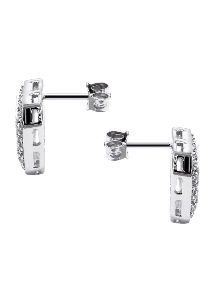 Mens Jewelry - Silver Square Halo Iced Out VVS Stud Earrings for Men | Appx. 5 Grams