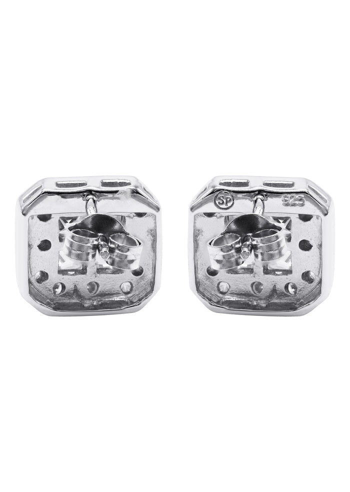 Mens Jewelry - Silver Square Halo Iced Out VVS Stud Earrings for Men | Appx. 5 Grams
