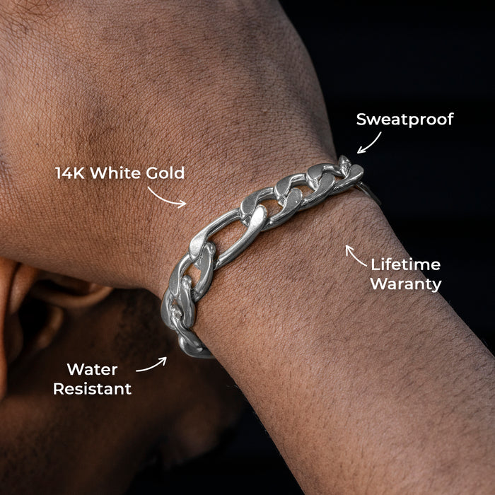 Mens Jewelry - Solid White Gold Figaro Chain & Bracelet