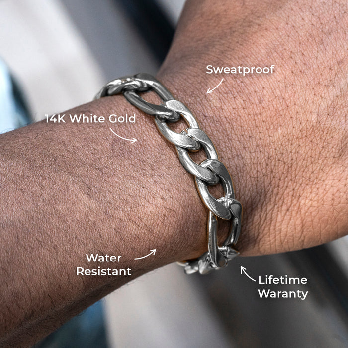 Mens Jewelry - Solid White Gold Figaro Chain & Bracelet