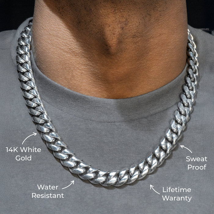 Mens Jewelry - Solid White Gold Miami Cuban Link Chain & Bracelet