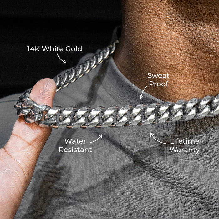 Mens Jewelry - Solid White Gold Miami Cuban Link Chain & Bracelet