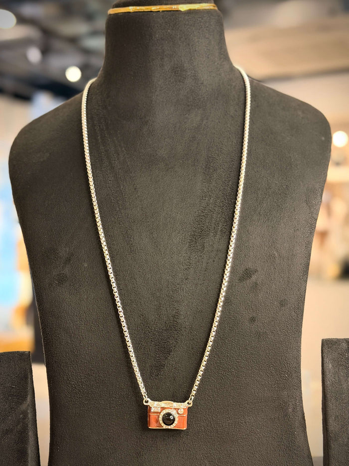 Men's Silver Camera Pendant Chain