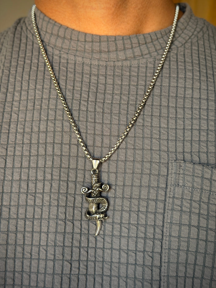 Men's Silver Gothic Sword & Snake Chain