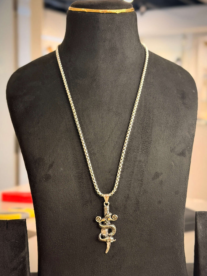 Men's Silver Gothic Sword & Snake Chain
