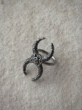 Men's Silver Oxidised Crescent Rose Ring