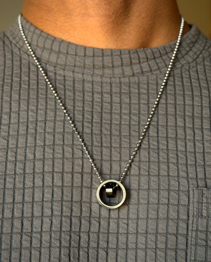 Men's Silver Rotating Ring Pendant Chain