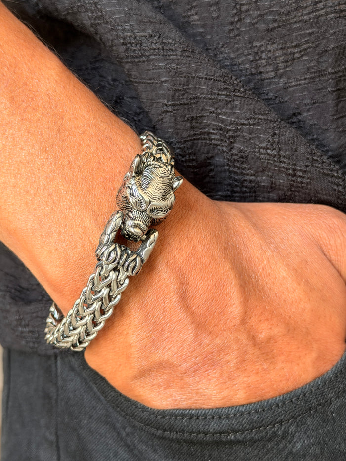 Men’s Silver Wolf Head Bracelet