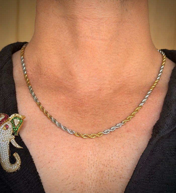 Men's Two‑Tone Rope Link Chain