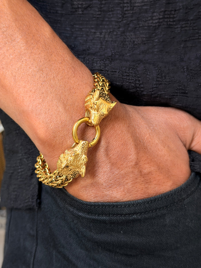 Men's Wolf Head Link Bracelet