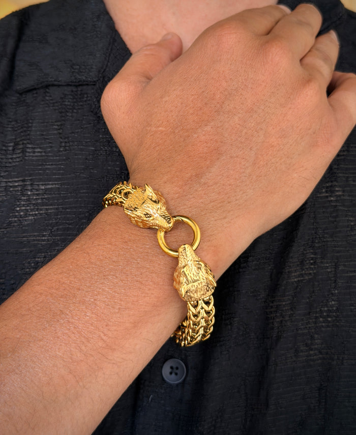 Men's Wolf Head Link Bracelet