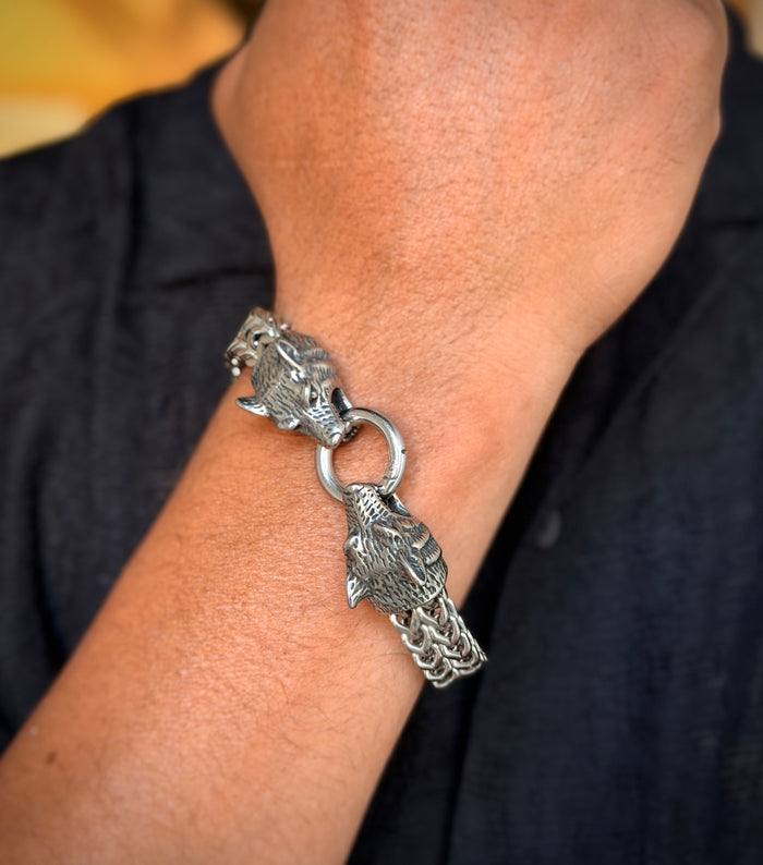 Men's Wolf Head Link Bracelet